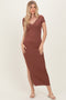 Brown Basic Ribbed Side Slit Midi Dress