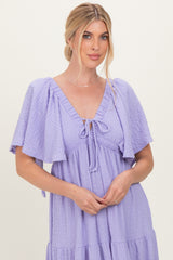 Lavender Woven Textured Flutter Sleeve V-Neck Tiered Maxi Dress