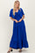 Royal Woven Textured Flutter Sleeve V-Neck Tiered Maxi Dress