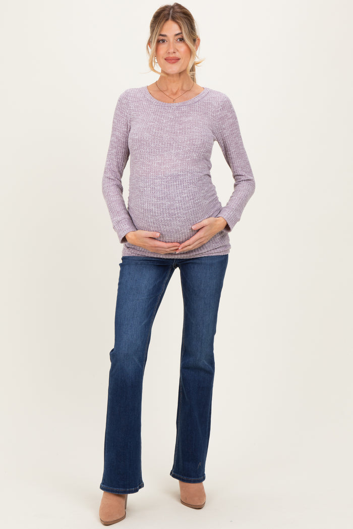 Lavender Waffle Knit Long Sleeve Ruched Maternity Tunic Top