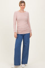 Mauve Waffle Knit Long Sleeve Ruched Tunic Top