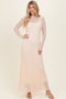 Beige Lace Mock Neck Long Sleeve Maxi Dress