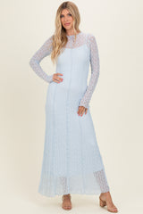 Light Blue Lace Mock Neck Long Sleeve Maxi Dress