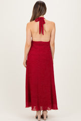 Red Polka Dot Halter Tie Open Back Maternity Maxi Dress