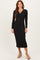 Black Ribbed Collared Long Sleeve Midi Dress