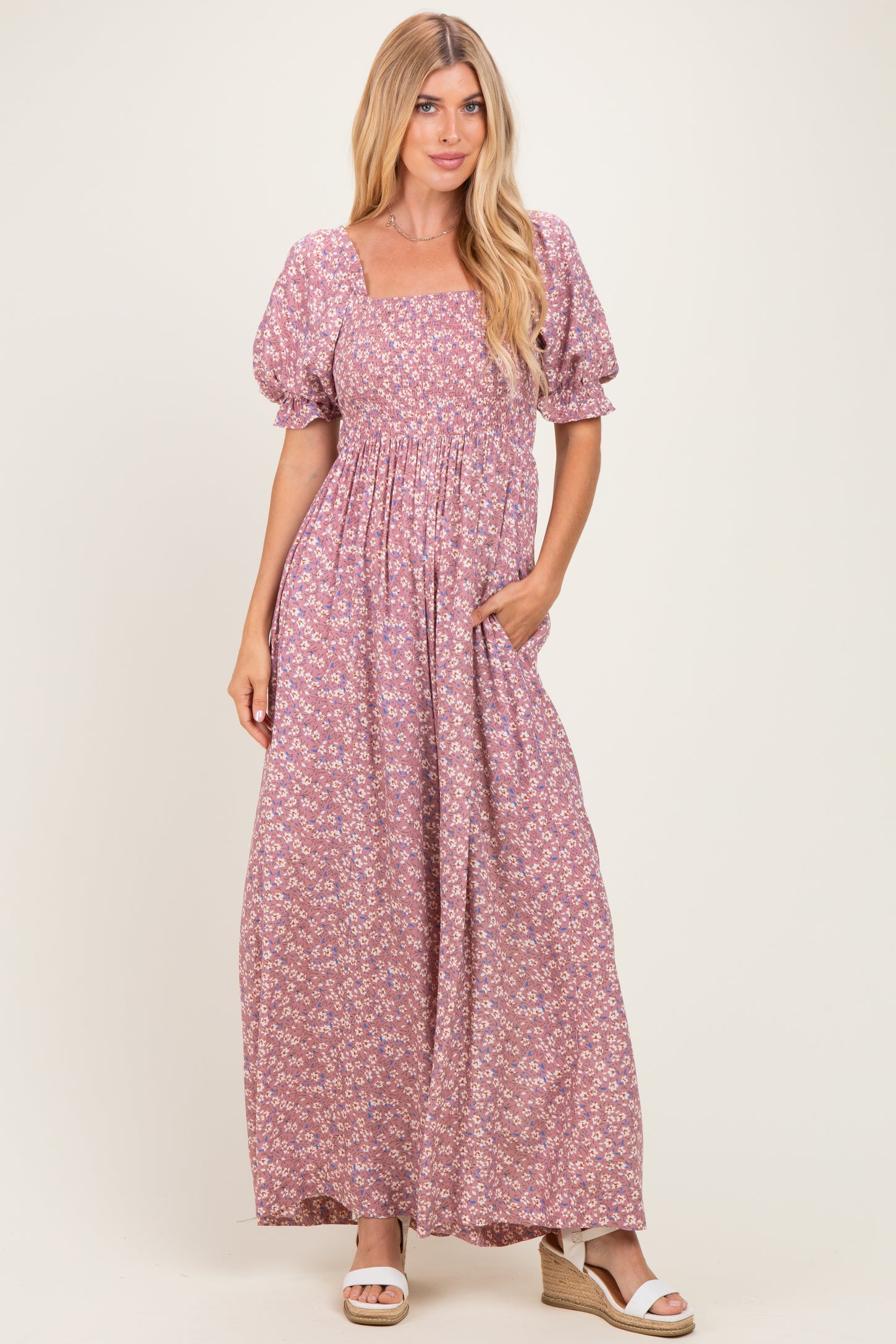 Dusty Pink Floral Wide Leg Jumpsuit