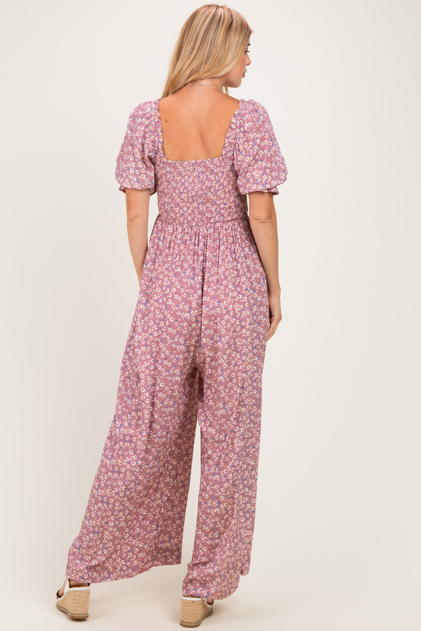 Dusty Pink Floral Wide Leg Jumpsuit