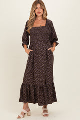 Chestnut Brown Floral 3/4 Sleeve Maternity Maxi Dress