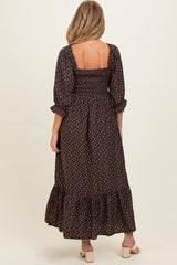 Chestnut Brown Floral 3/4 Sleeve Maternity Maxi Dress