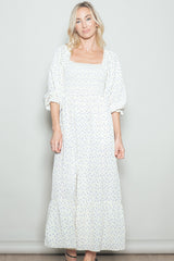 Cream Floral 3/4 Sleeve Maxi Dress