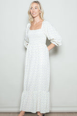 Cream Floral 3/4 Sleeve Maxi Dress
