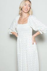 Cream Floral 3/4 Sleeve Maxi Dress