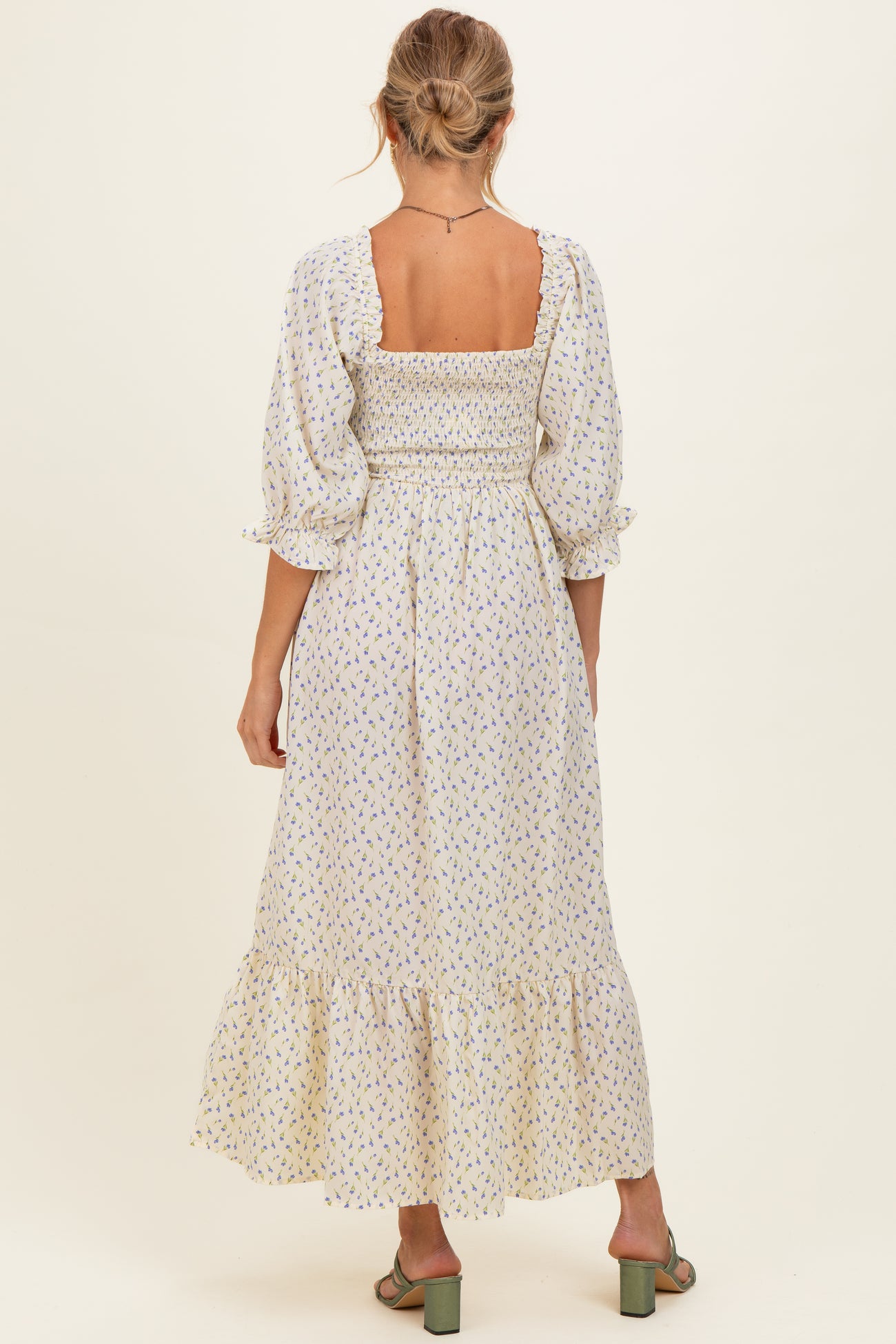 Cream Floral 3/4 Sleeve Maternity Maxi Dress