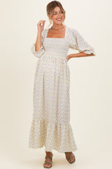 Cream Floral 3/4 Sleeve Maternity Maxi Dress