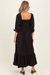 Black Floral 3/4 Sleeve Maternity Maxi Dress