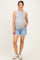 Light Blue Distressed Fringe Hem Maternity Denim Midi Short