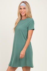 Olive Ribbed Knit Basic Short Sleeve T-Shirt Dress