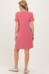 Pink Ribbed Knit Basic Short Sleeve Maternity T-Shirt Dress