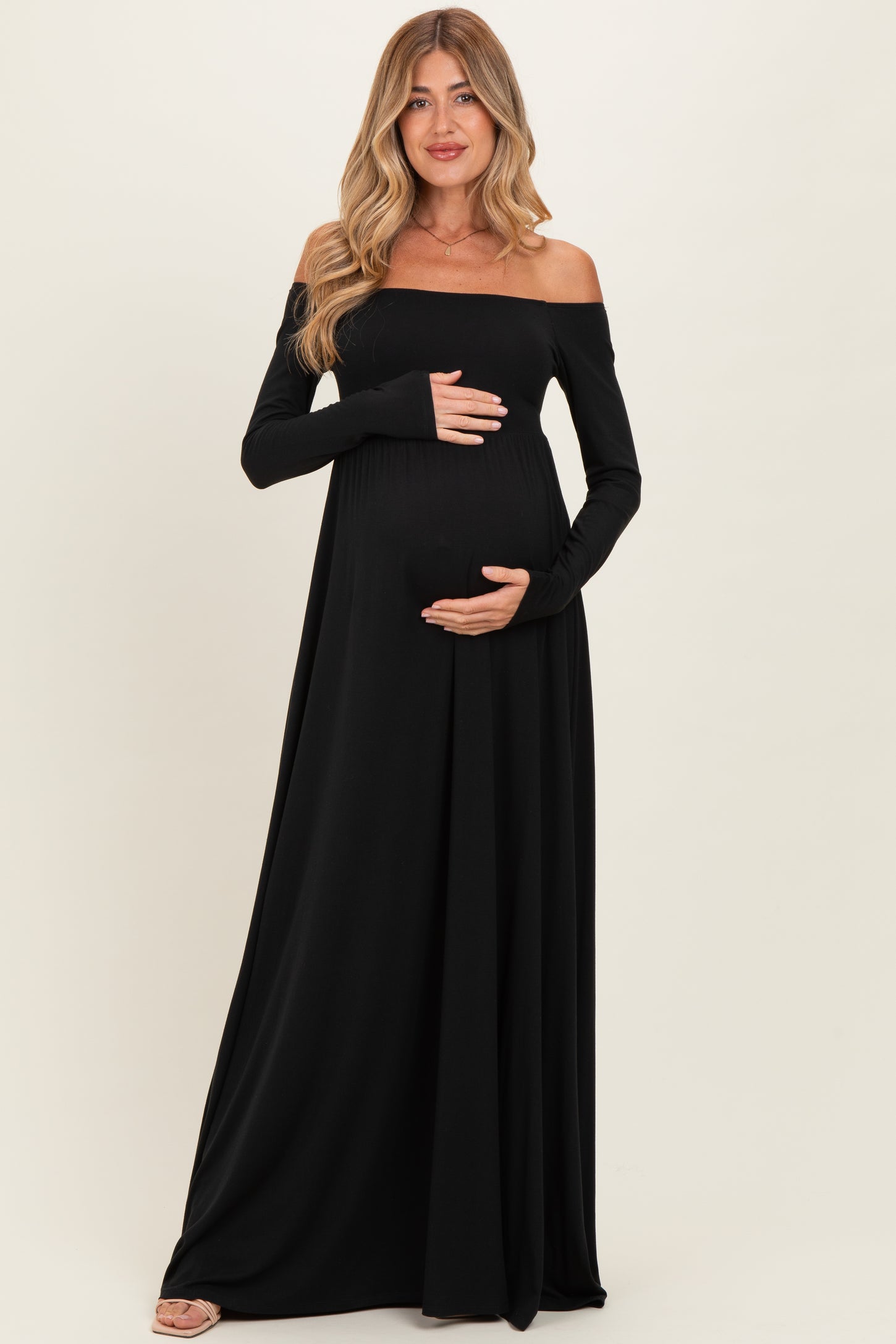 PinkBlush Black Off Shoulder Maternity Maxi Dress