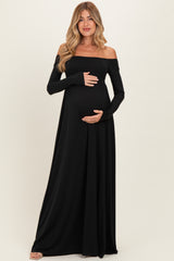 PinkBlush Black Off Shoulder Maternity Maxi Dress