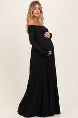 PinkBlush Black Off Shoulder Maternity Maxi Dress
