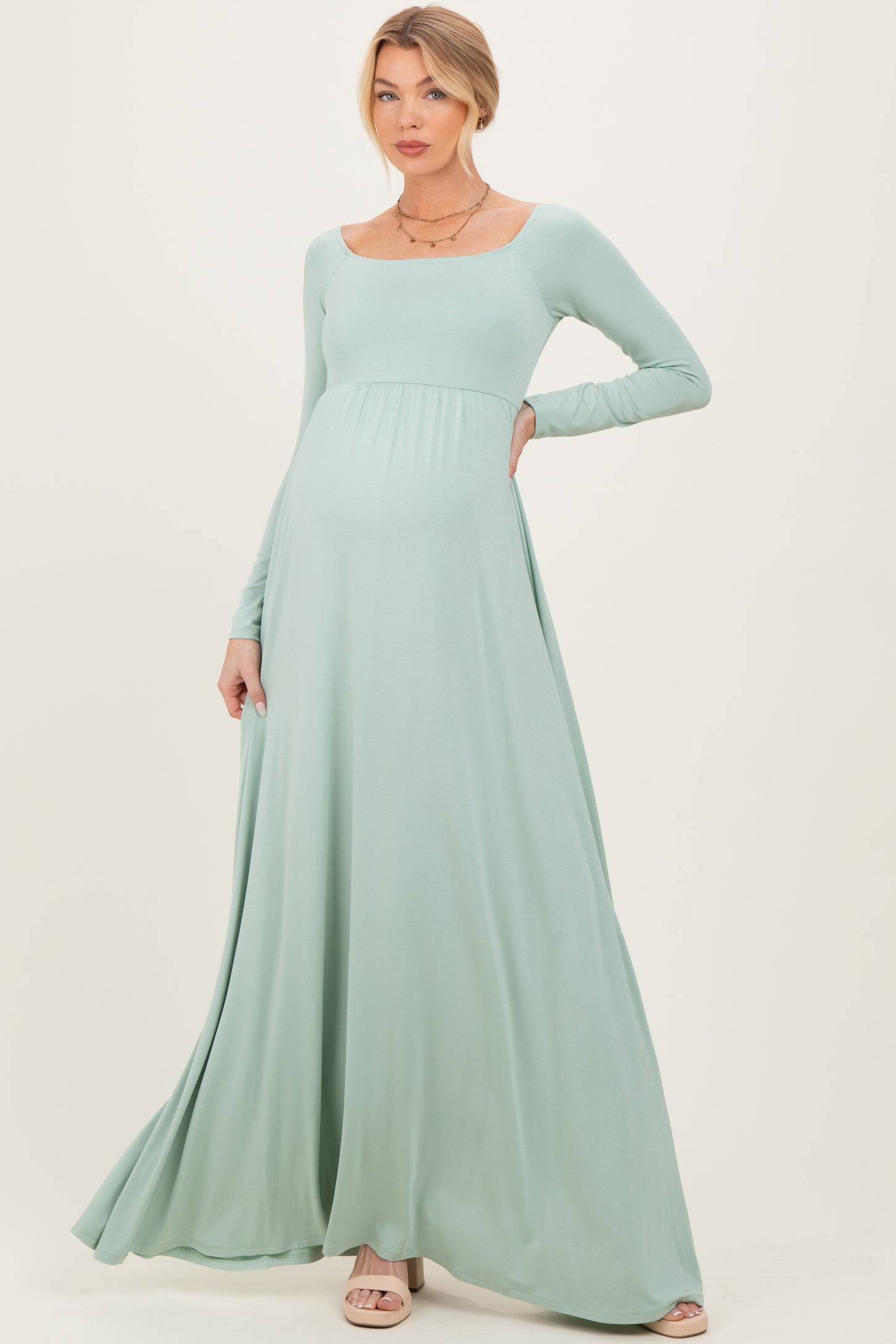 PinkBlush Sage Off Shoulder Maternity Maxi Dress