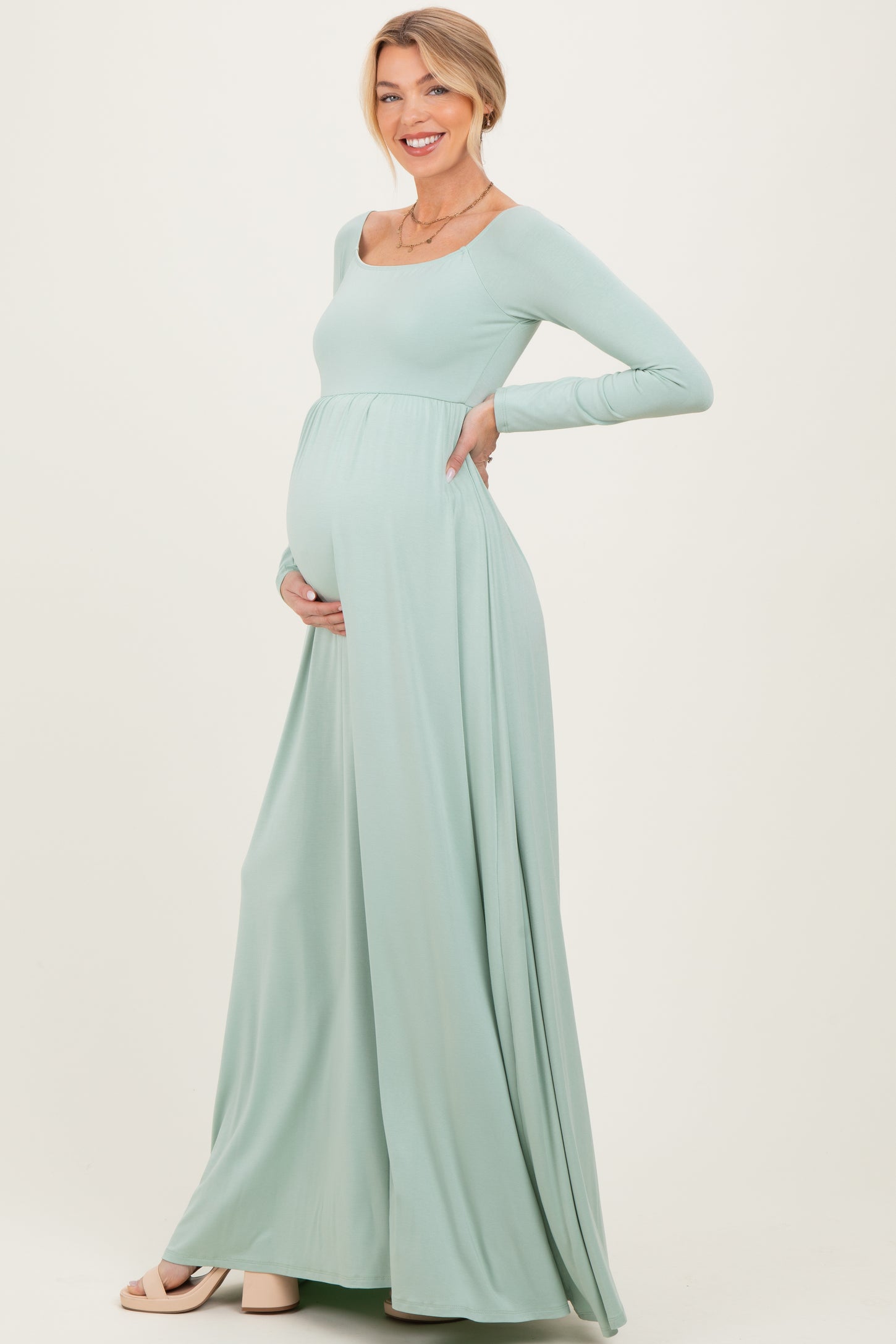 PinkBlush Sage Off Shoulder Maternity Maxi Dress