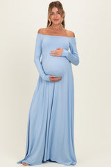 PinkBlush Light Blue Off Shoulder Maternity Maxi Dress