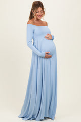 PinkBlush Light Blue Off Shoulder Maternity Maxi Dress