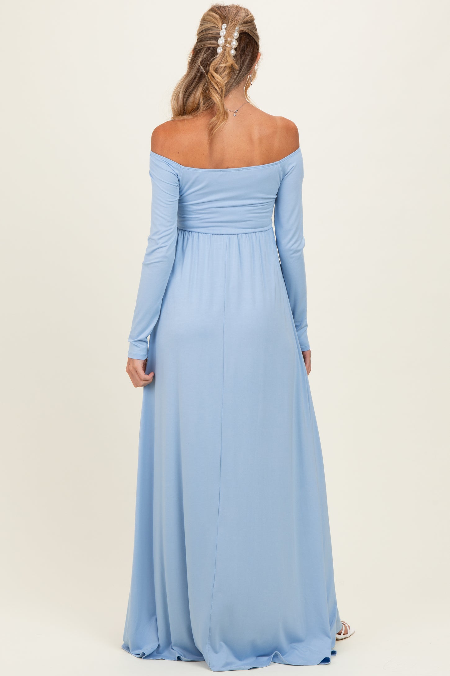 PinkBlush Light Blue Off Shoulder Maternity Maxi Dress