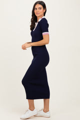 Navy Collared Colorblock Midi Dress