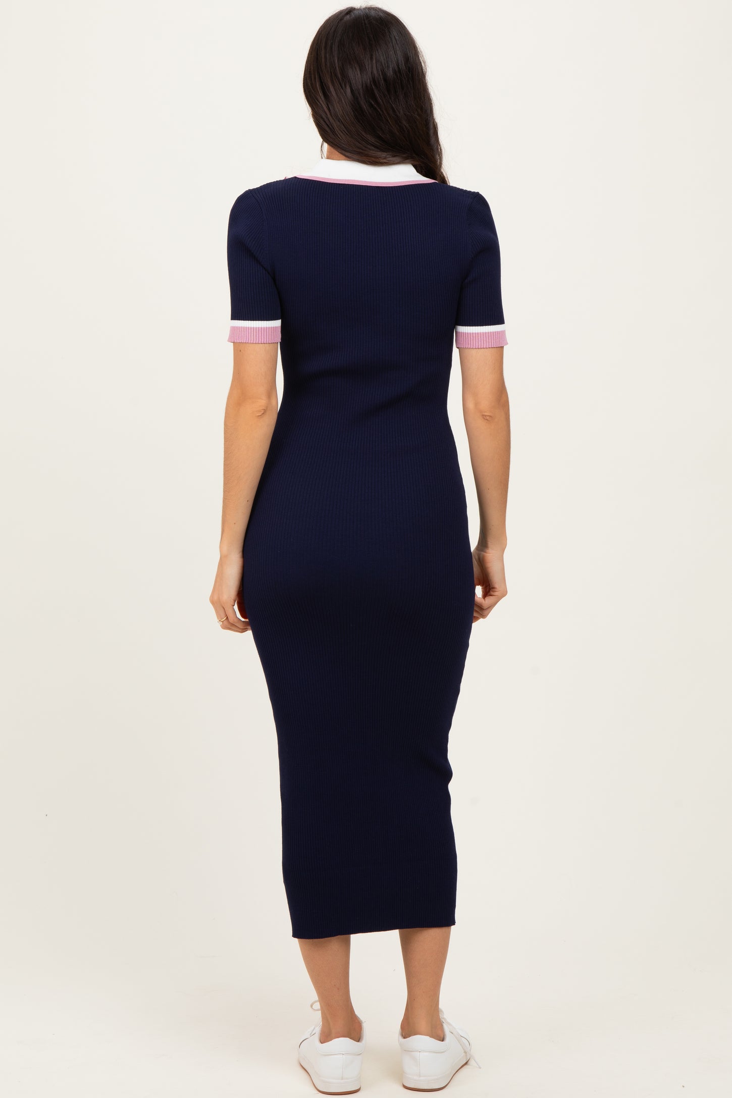 Navy Collared Colorblock Midi Dress