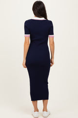 Navy Collared Colorblock Midi Dress