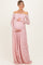 Light Pink Floral Lace Long Sleeve Off Shoulder Maternity Maxi Dress