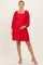Red Textured Dot Smocked Square Neck Chiffon Maternity Dress