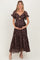 Brown Floral Stripe Twist Front Cutout Maternity Maxi Dress