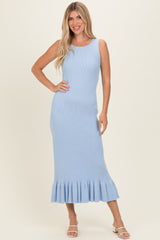 Sky Ribbed Knit Sleeveless Ruffle Hem Maternity Maxi Dress