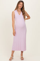 Light Pink Knit Collared Sleeveless Maternity Maxi Dress