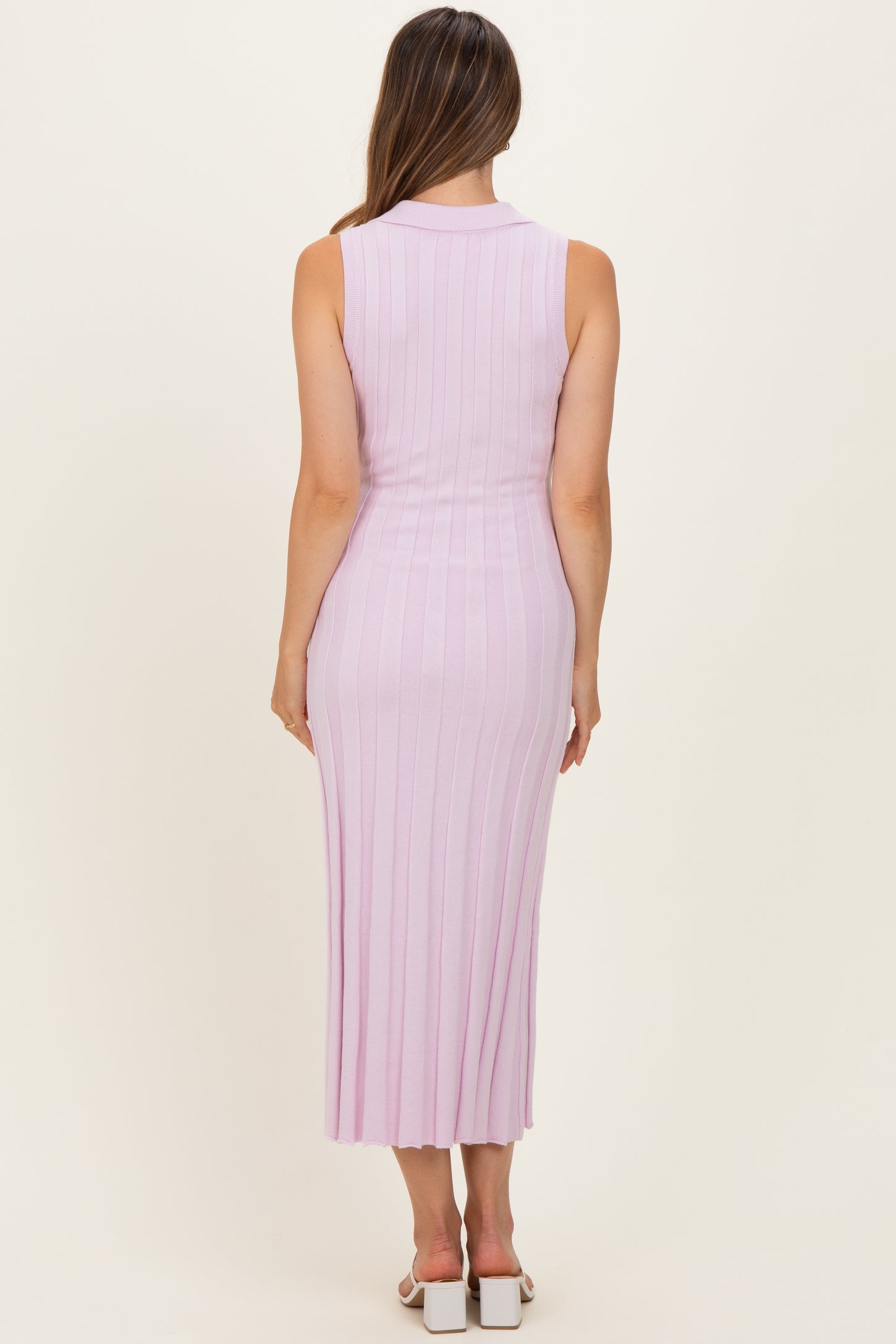 Light Pink Knit Collared Sleeveless Maternity Maxi Dress