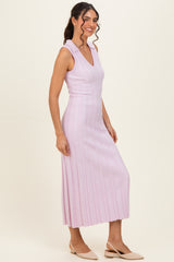 Light Pink Knit Collared Sleeveless Maxi Dress