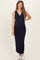 Navy Knit Collared Sleeveless Maternity Maxi Dress