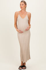 Oatmeal Rib Knit Sleeveless Maternity Maxi Dress