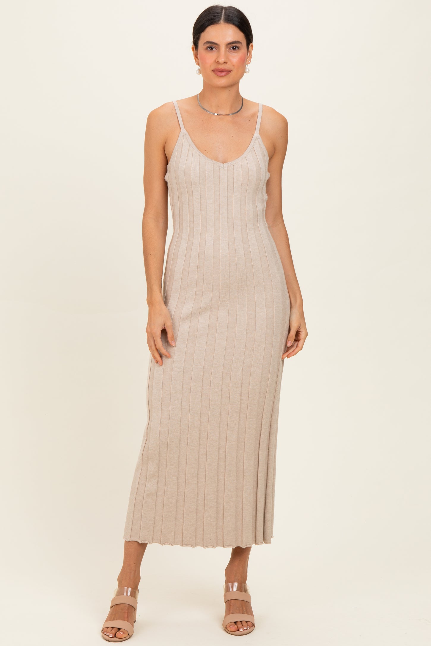 Oatmeal Rib Knit Sleeveless Maternity Maxi Dress