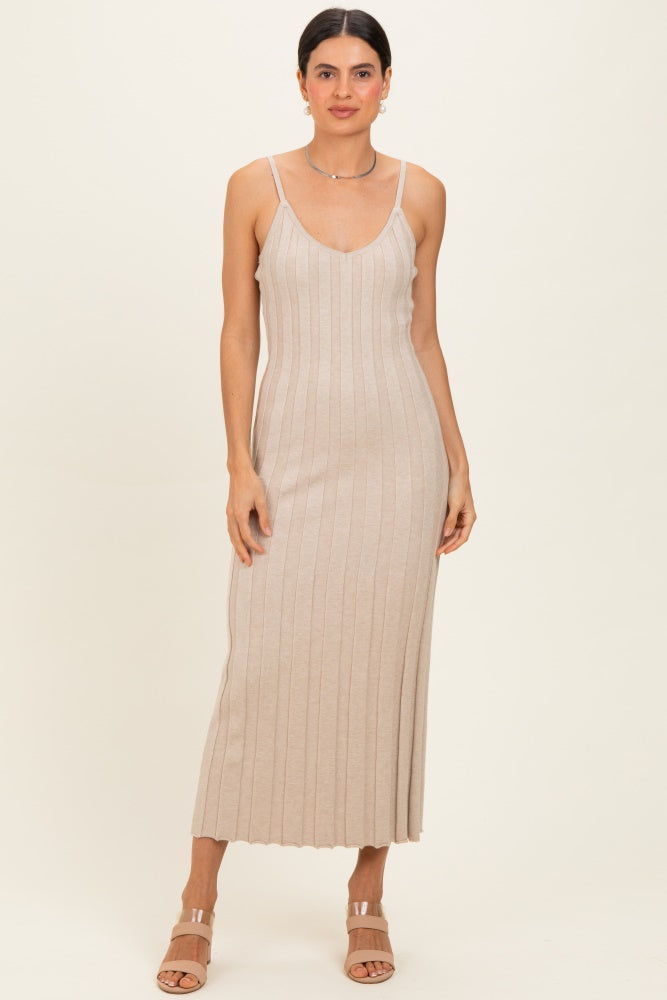 Oatmeal Rib Knit Sleeveless Maxi Dress