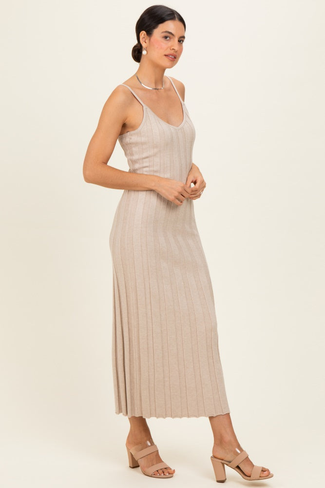 Oatmeal Rib Knit Sleeveless Maxi Dress