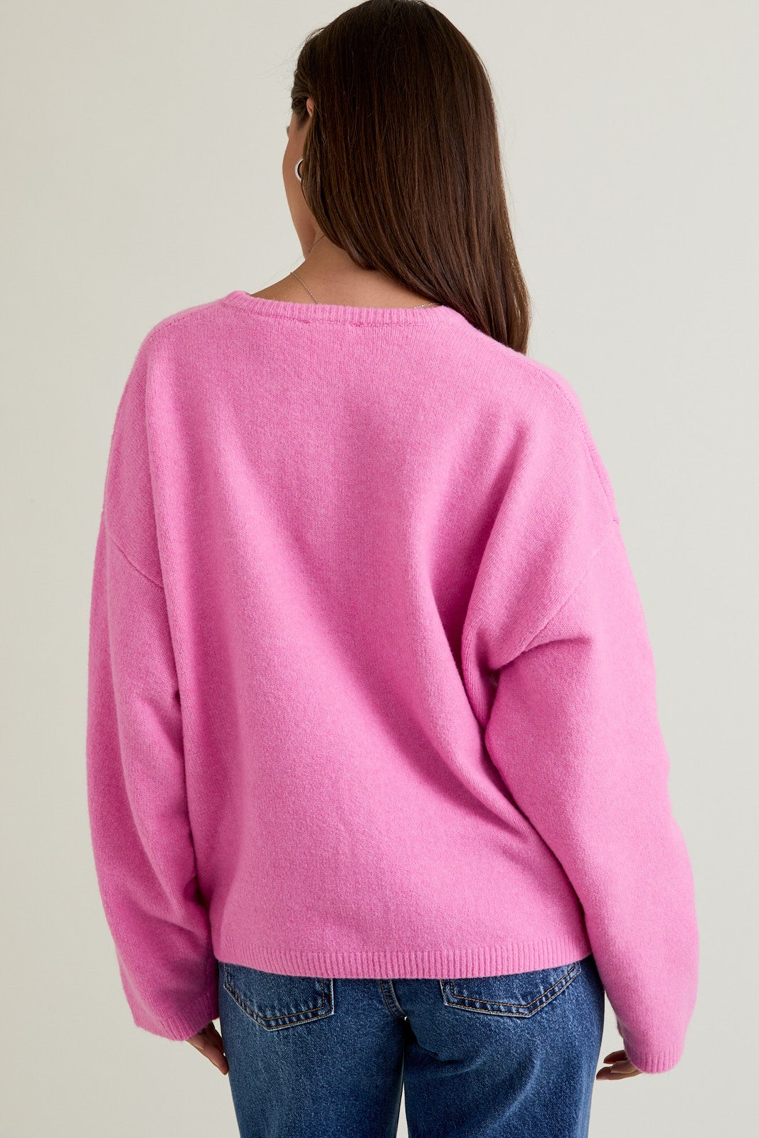 Hot Pink Classic Crew Neck Button Cardigan