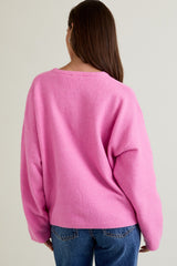 Hot Pink Classic Crew Neck Button Cardigan