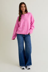 Hot Pink Classic Crew Neck Button Cardigan