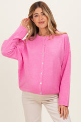 Hot Pink Classic Crew Neck Maternity Button Cardigan