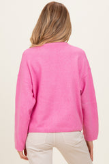 Hot Pink Classic Crew Neck Maternity Button Cardigan